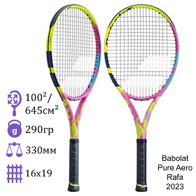 Теннисная ракетка Babolat Pure Aero RAFA  ( yellow/pink/blue)  2023 (290 гр.)
